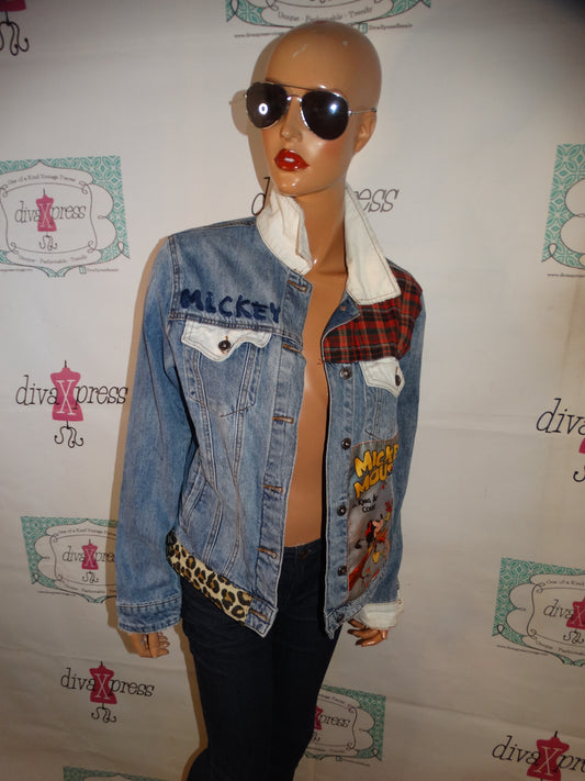 Blue Jean Mickey Mouse Detail Jacket Size L