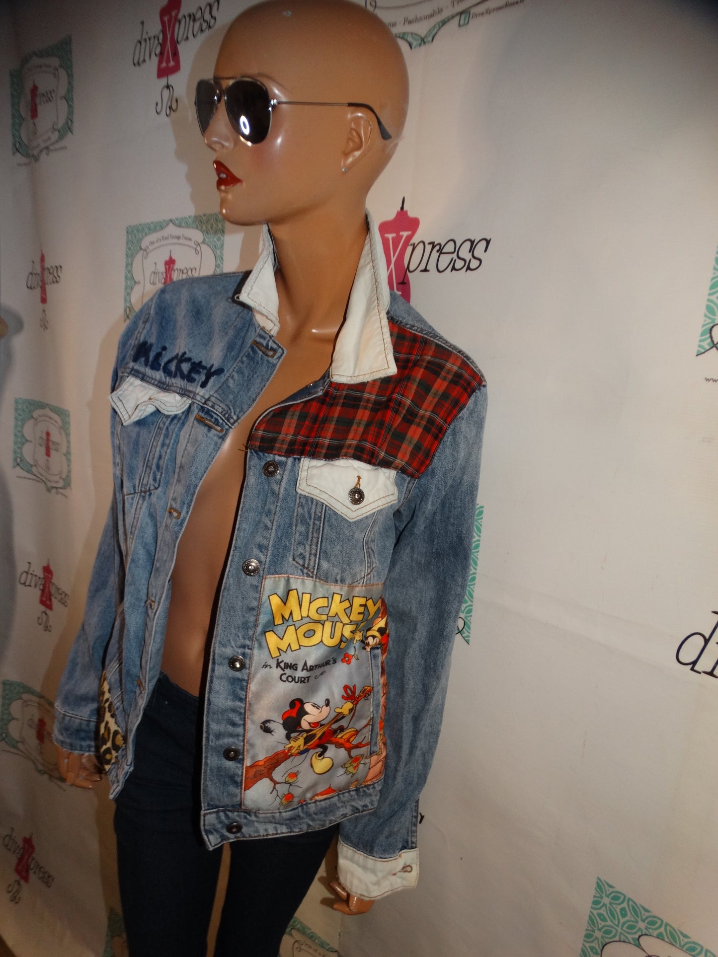 Blue Jean Mickey Mouse Detail Jacket Size L