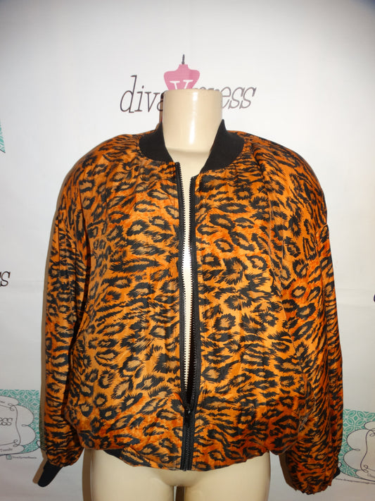 Vintage Carol Horn Silk Leopard Bomber Jacket Size L