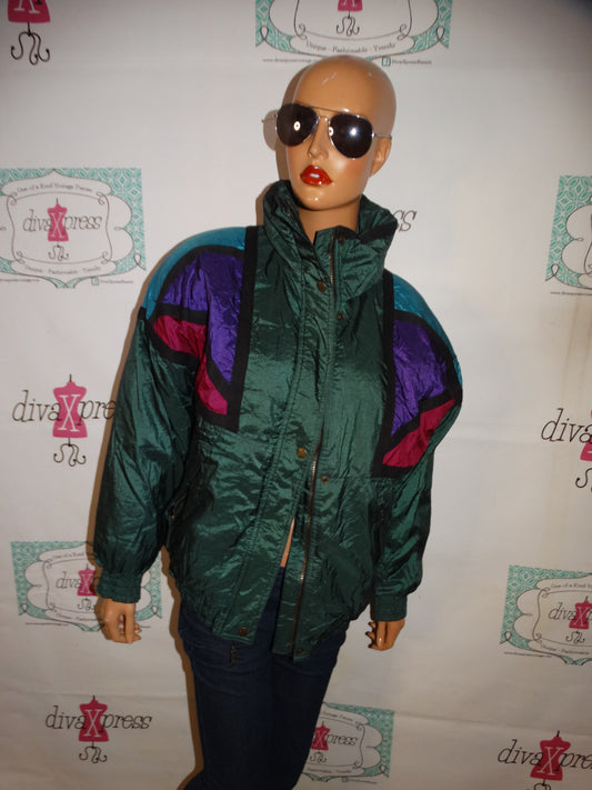 Vintage Ski Green Colorful Puff Coat  Size M
