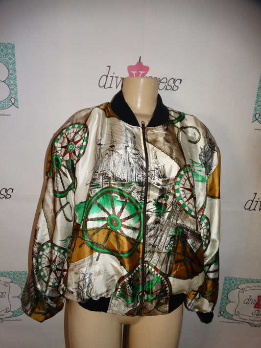 Vintage Para Silk Cream Sailor Print Jacket Size L