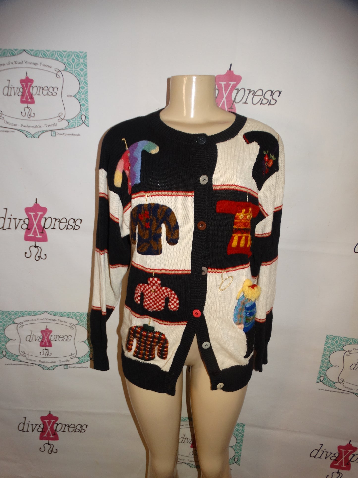 Vintage Susan Bristol Black/White Sweater Size L