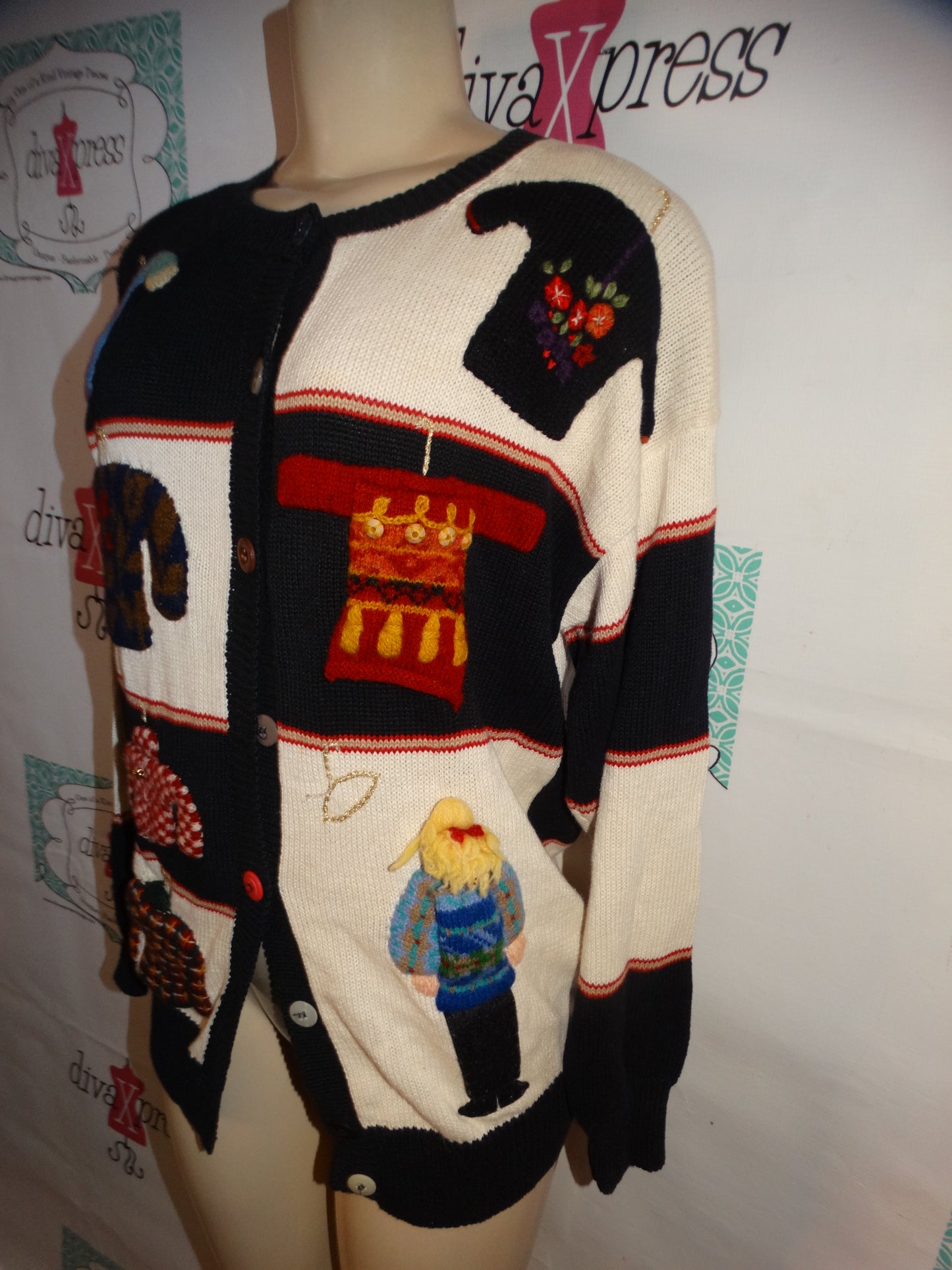 Vintage Susan Bristol Black/White Sweater Size L