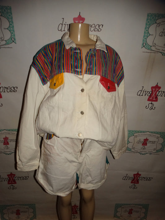 Vintage Steffano White Colorful Short Set size 2x