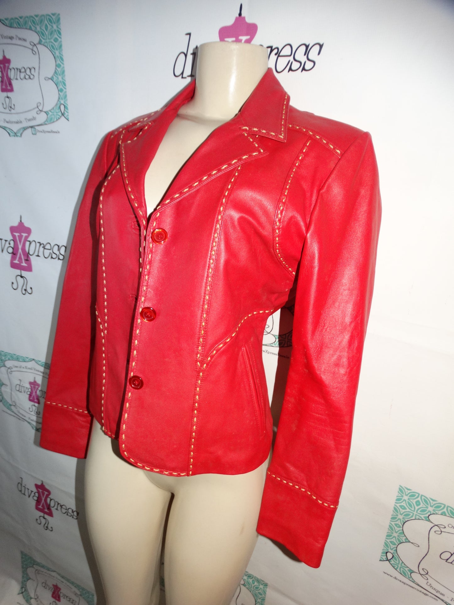 Vintage Red Leather Jacket Size M