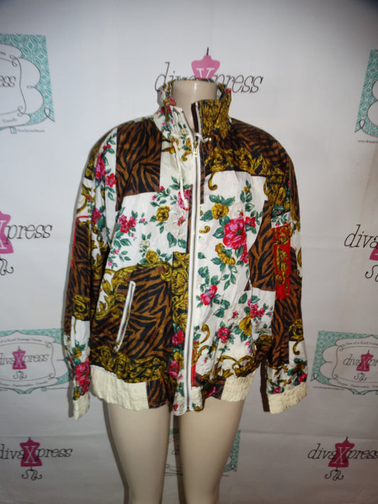 Vintage Andy Johns White Colorful Leopard Bomber Jacket Size 1x