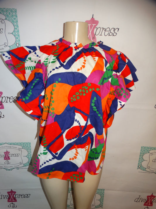 Ces LE Femme White Colorful Heavy Sleeve Shirt NWT Size L