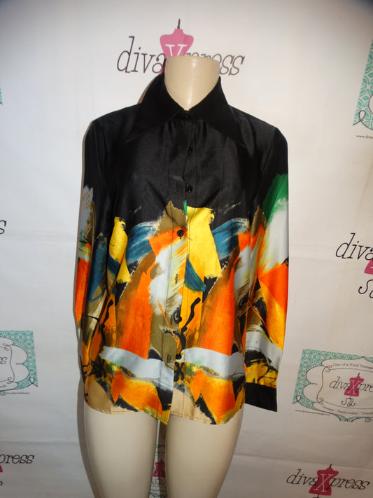 Vintage Garcia Black Colorful Button Down Top Size S