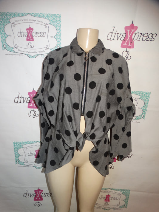 Vintage Mitsouki Paris Gray and black Polka Dot Peplum Top Size 1x