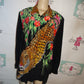 Vintage Diane Gilman Black Silk Tiger Beaded Blouse Size 2x