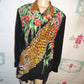 Vintage Diane Gilman Black Silk Tiger Beaded Blouse Size 2x