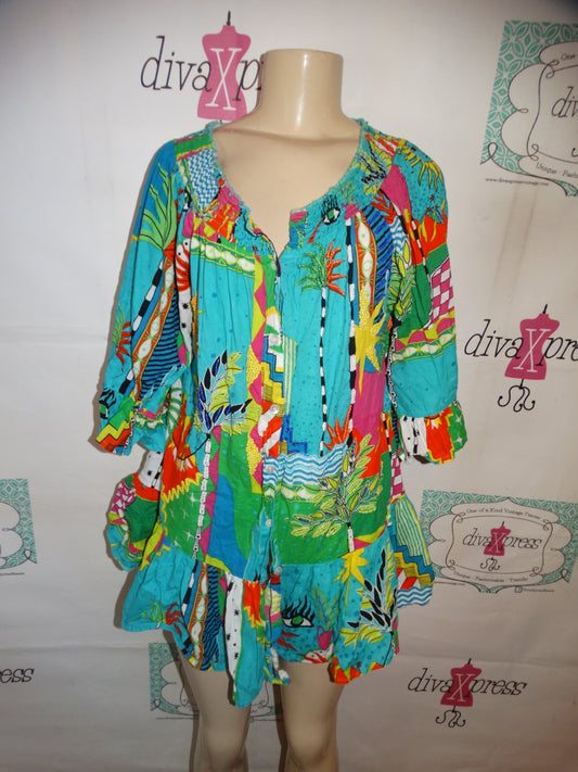 Vintage Pasitana Green Colorful Beaded Top Size 1x