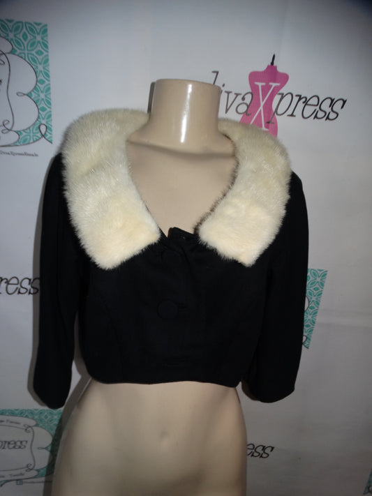 Vintage Crop Blazer With Cream Mink Collar Size S