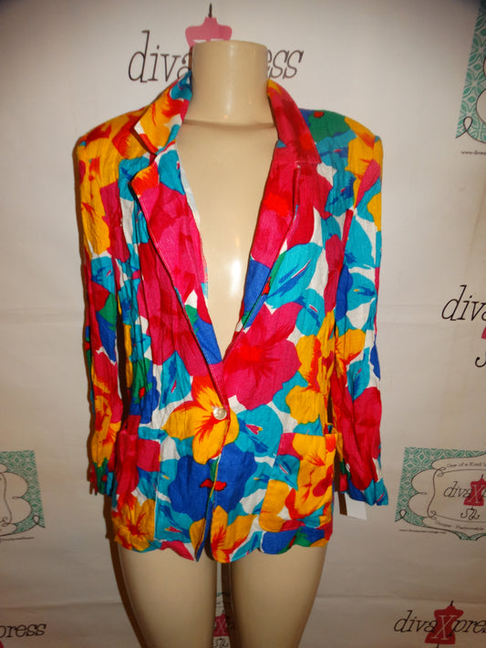 Vintage Russ Petties White Colorful Pink/Yellow Blazer Size M