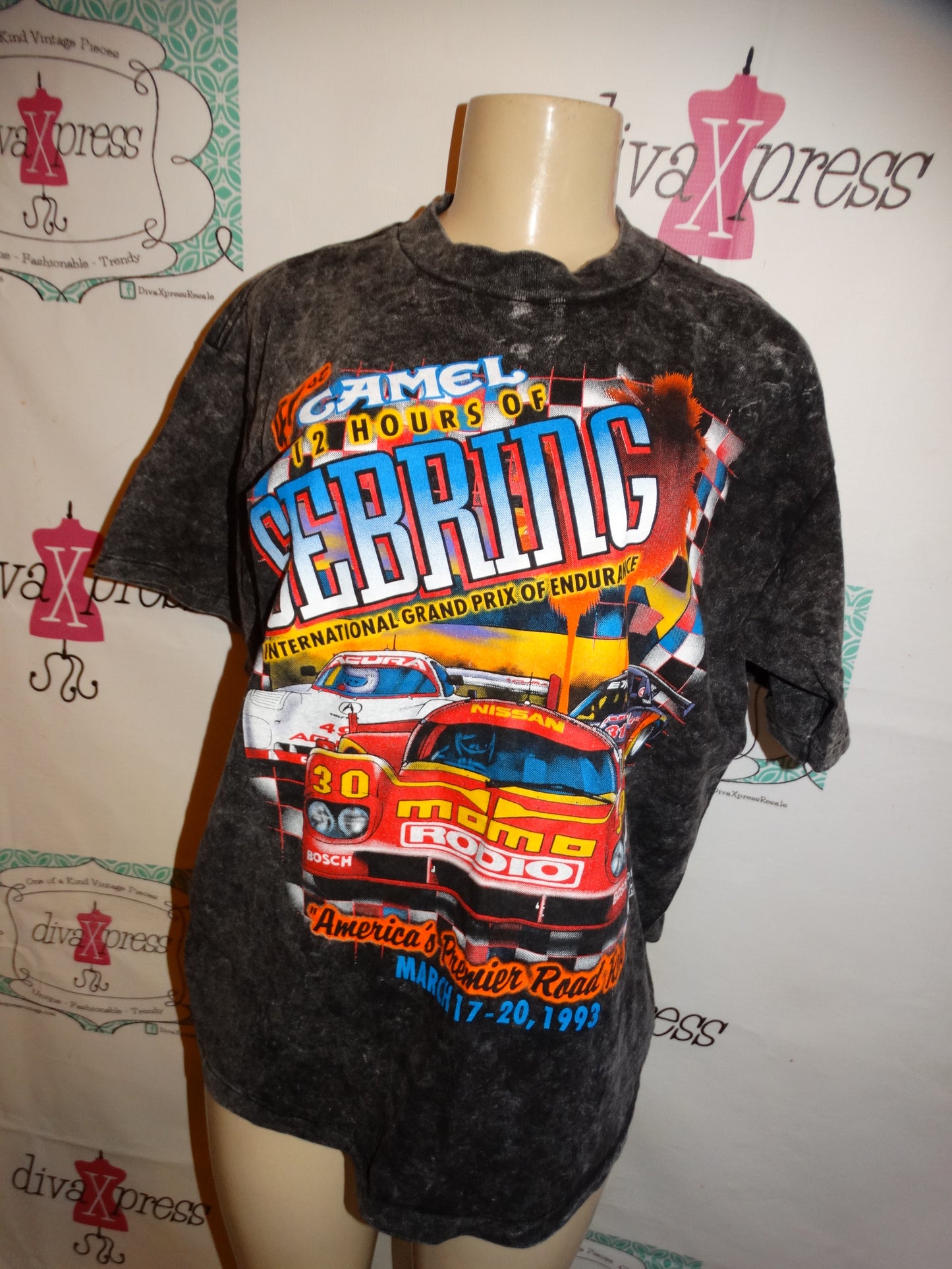 Vintage Camel Sebring Gray Racing T Shirt Size XL