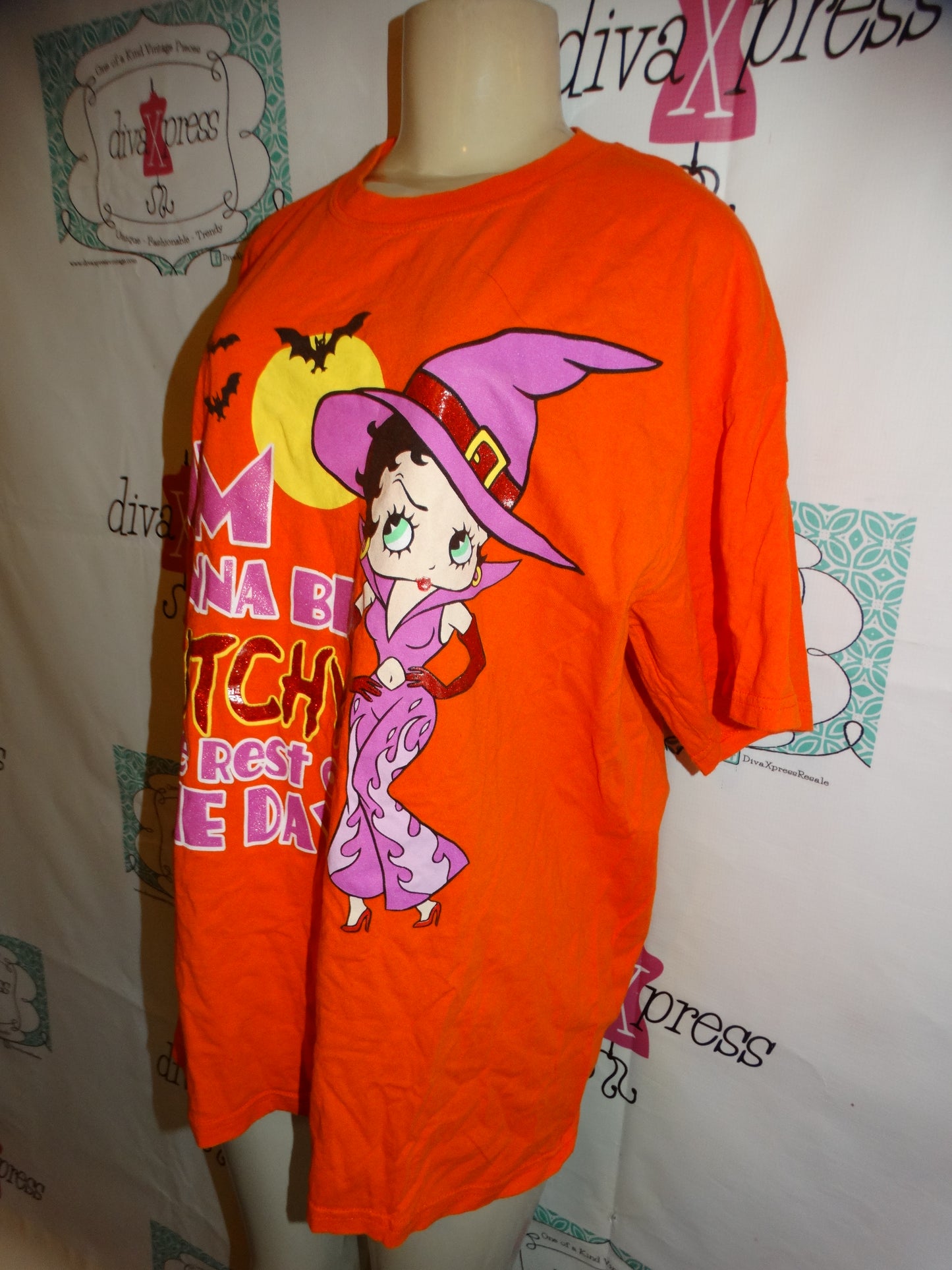 Vintage Betty Boop Orange Halloween T Shirt Size XL