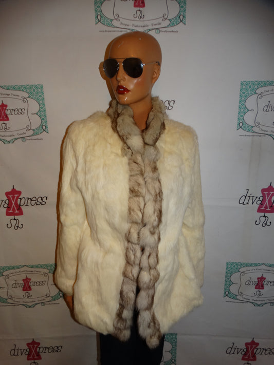 Vintage Haley's Cream Rabbit fur/Fox Lined Coat Size M