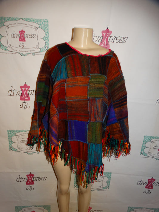 Vintage KAthmandu Colorful Wool Poncho  1 Size Fits All