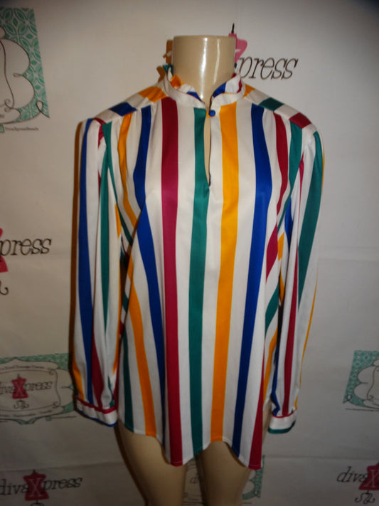 Vintage Eccobay Colorful Stripe Blouse Size M