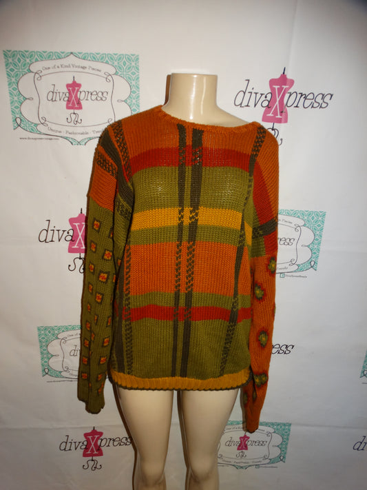 Vintage America Perry Ellis Brown Colorful Sweater Size 1x