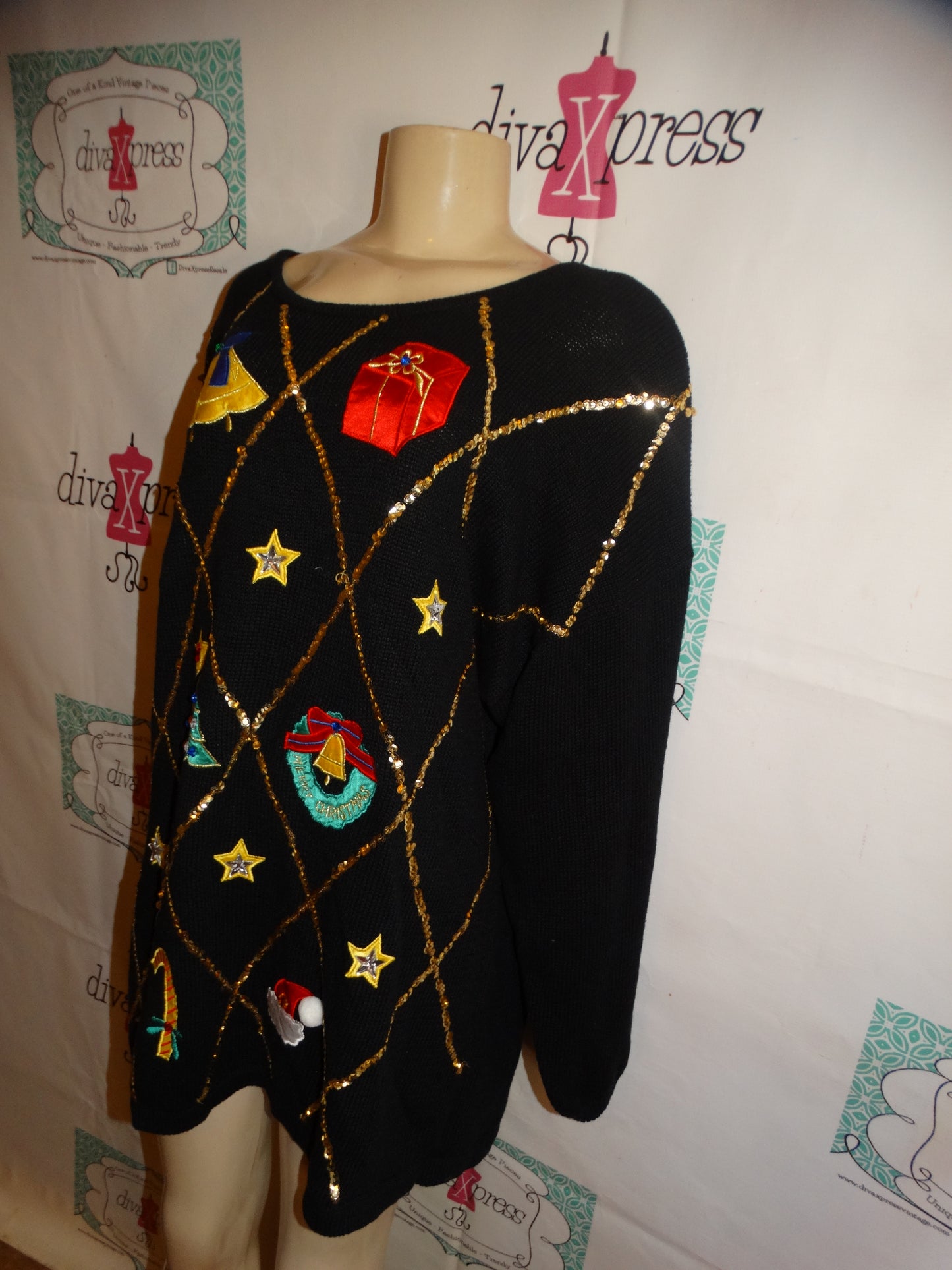 Vintage Work I n Progress Black Christmas Sweater Size 3x