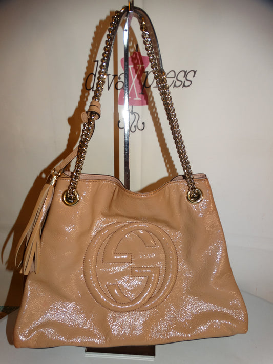 Authentic Gucci Soho Nude Patent LEather Purse