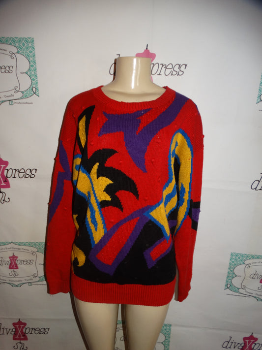 Vintage Red Colorful Sweater Size XL