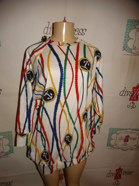 Vintage White Chain Colorful Top Size 2x