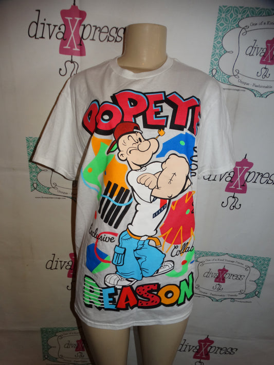 Popeye White/Colorful T Shirt Size L