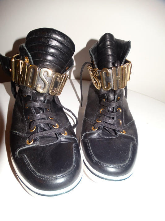 Authentic Moschino Black Leather Sneakers Size 9 Women's
