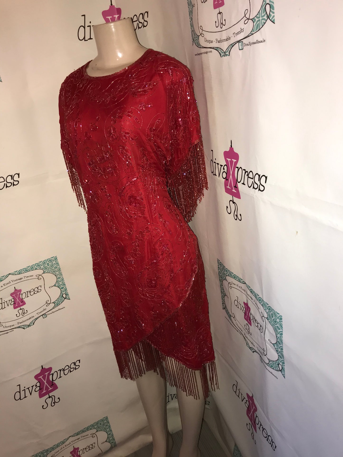 Vintage Lawerence KAzer Red Shingle Sequins Dress Size 1x