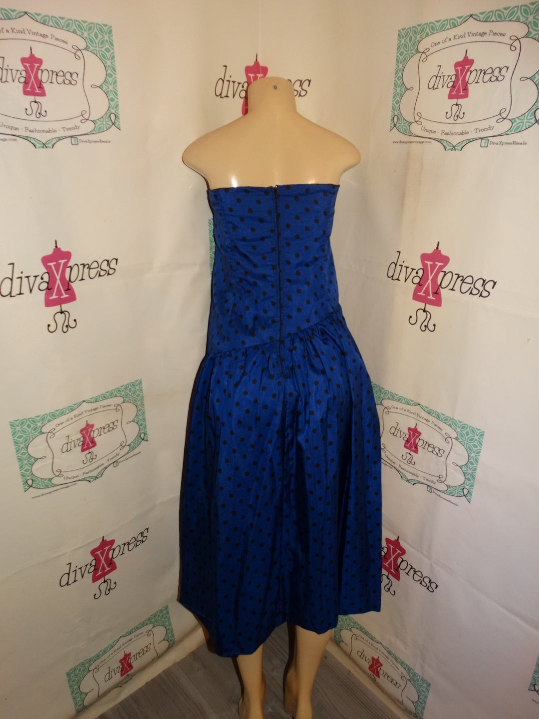 Vintage Royal Blue/Black Polka Dot Tube Dress Size 1x