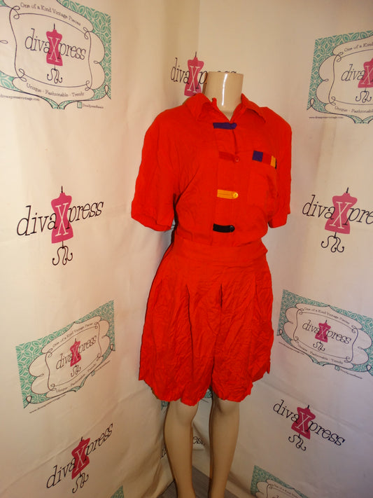 Vintage Rhythms Orange Colorful 2 Piece Short Set Size M