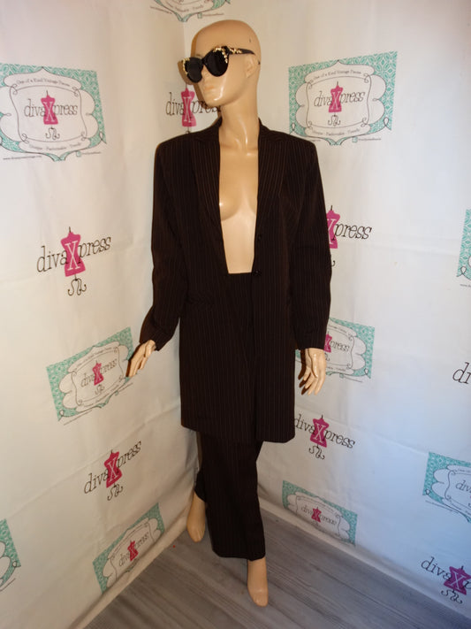Vintage Levine Black/Brown Pin Stripe 2 Piece Pants Set Size L