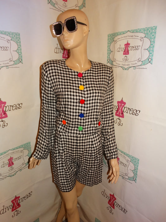 Vintage Leger Black/White Colorful Button 2 Piece Short Set Size S-M