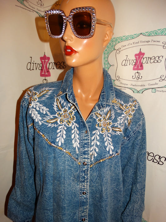 Vintage Tarrado Acid Wash Blouse Size XL