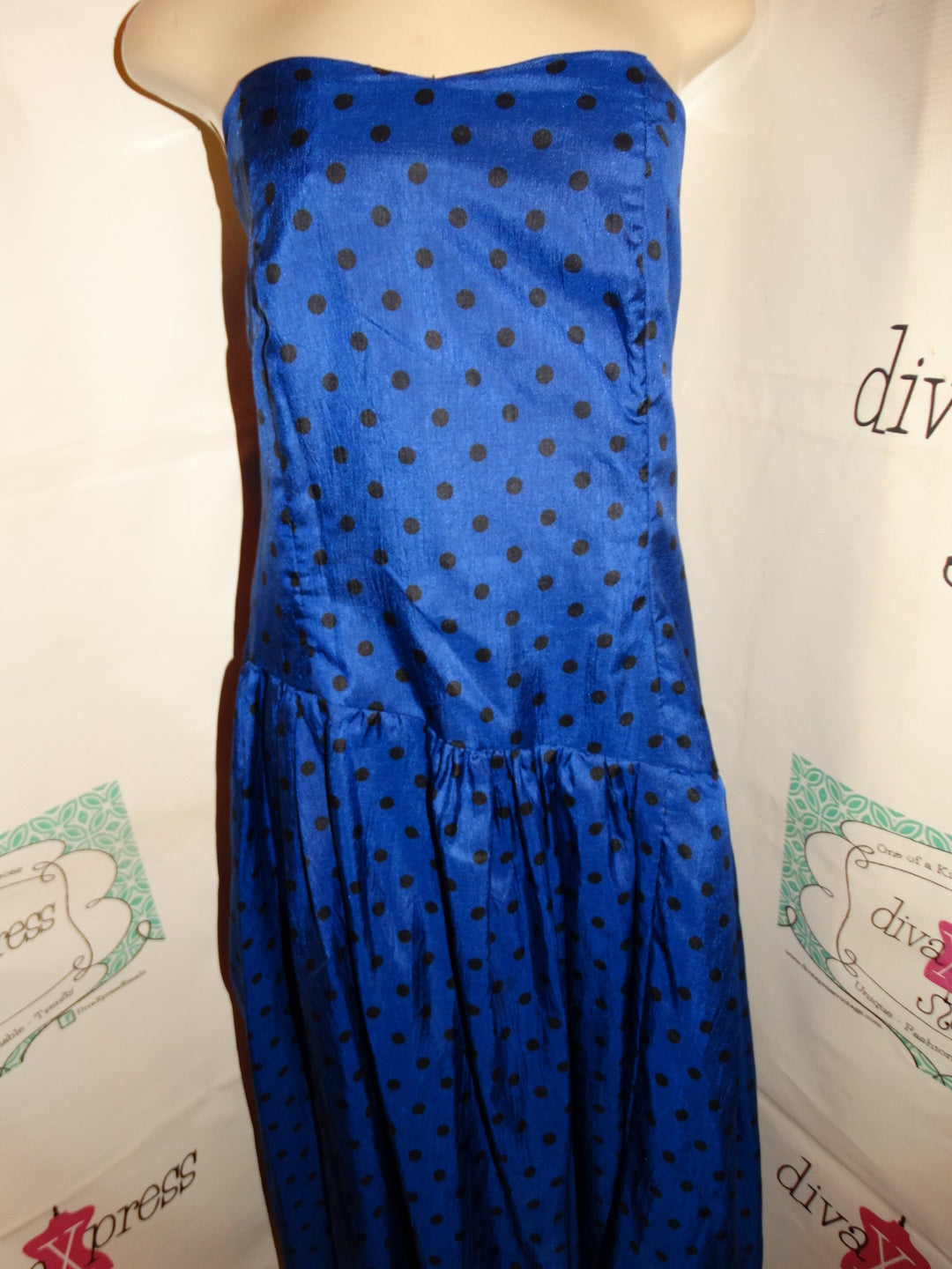 Vintage Royal Blue/Black Polka Dot Tube Dress Size 1x