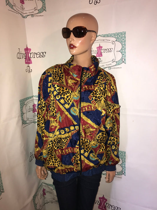 Vintage South Harbour Blue Versace Style Bomber Jacket Size M