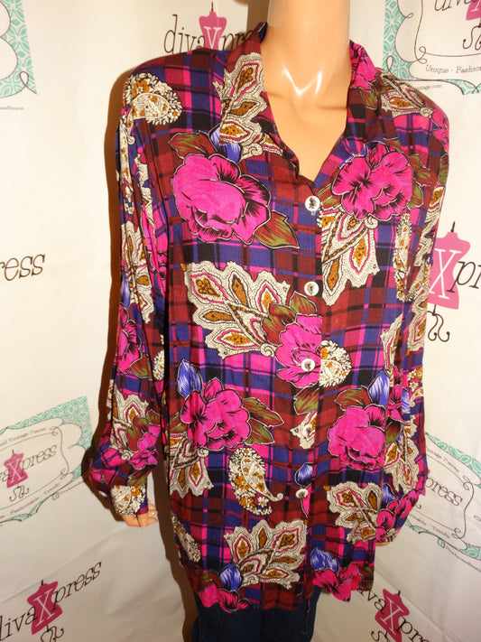 Vintage Melrose Pink Floral Blouse Size 2x