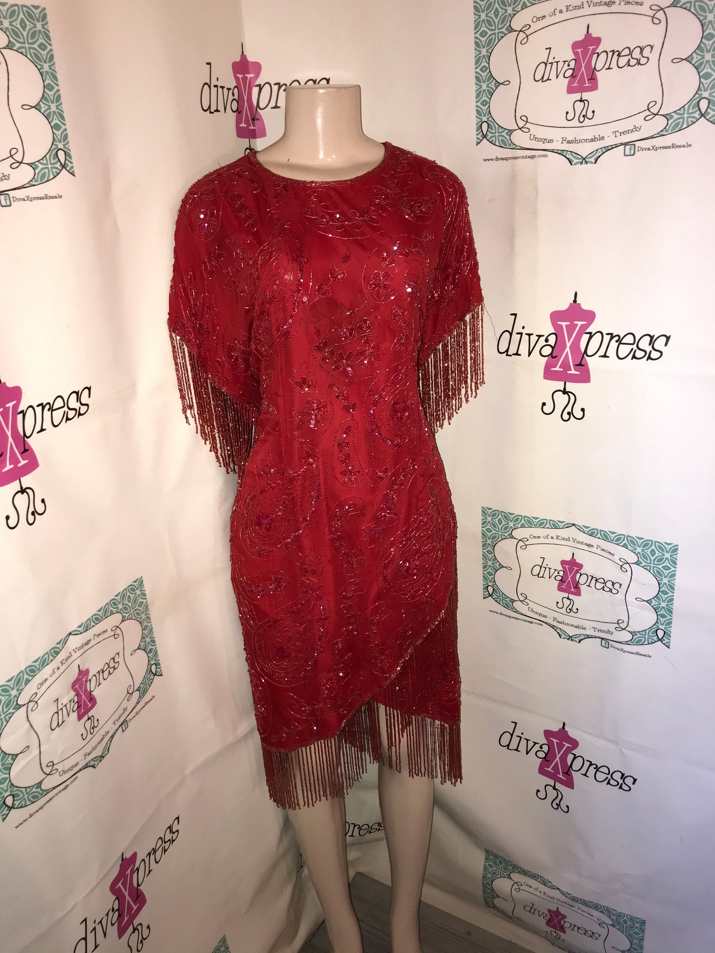 Vintage Lawerence KAzer Red Shingle Sequins Dress Size 1x