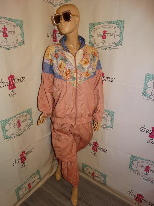Vintage Just For Woman Pink Colorful 2 Piece Track Suit SIze 2x