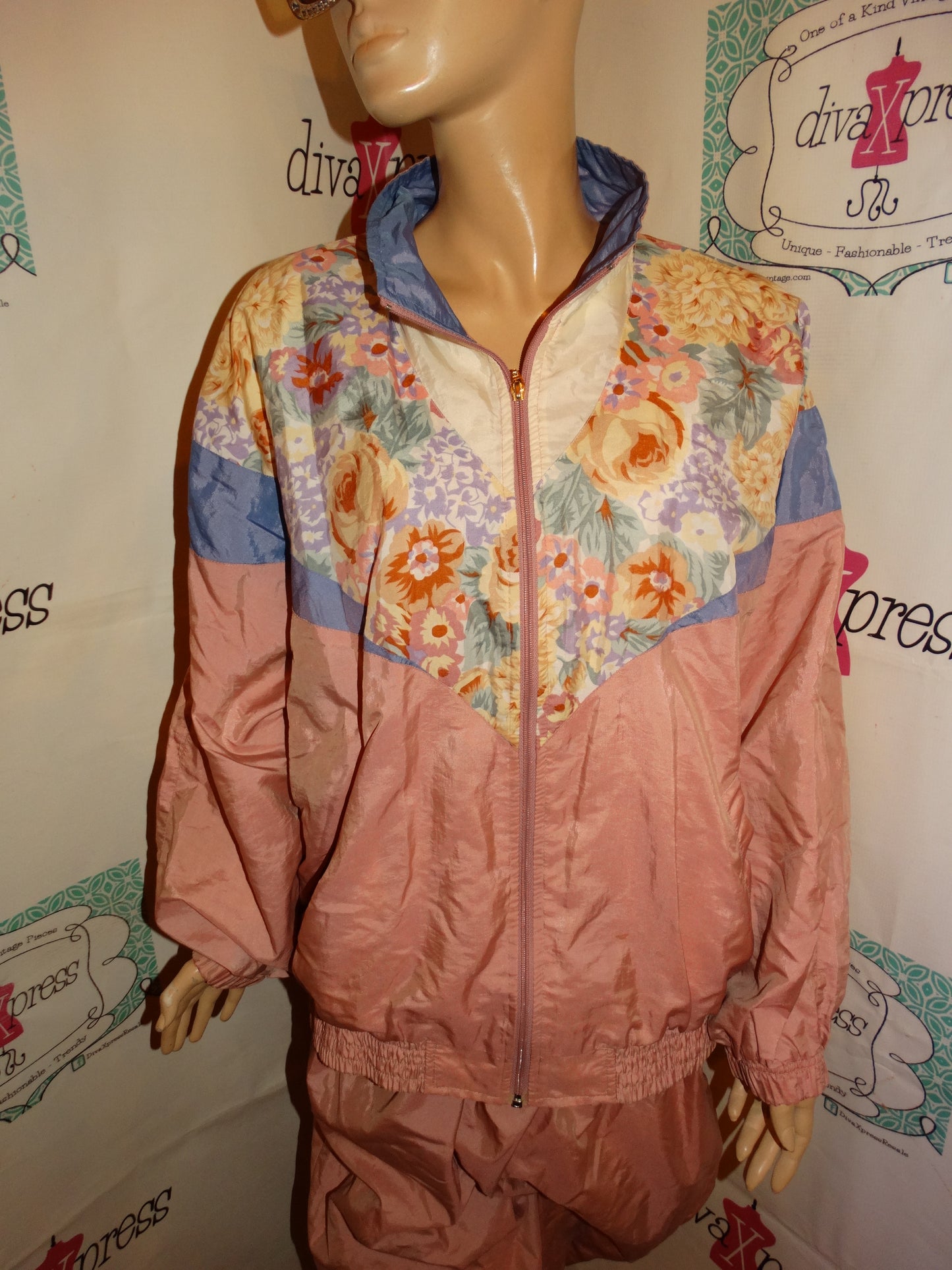Vintage Just For Woman Pink Colorful 2 Piece Track Suit SIze 2x