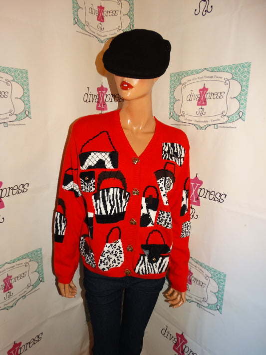 Vintage MCX Red Black/White PUrse Cardigan Size XL