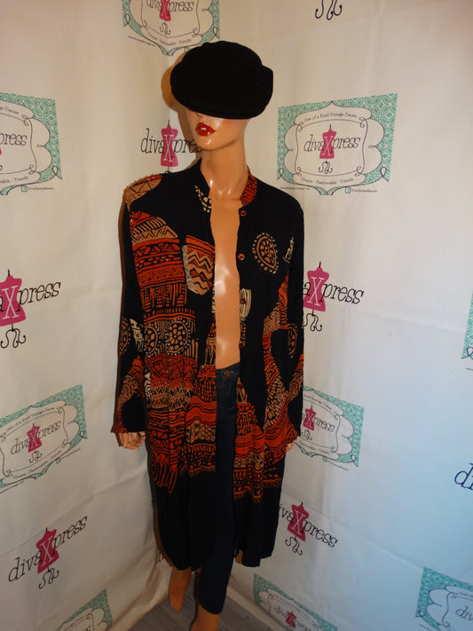 Vintage Rosey Tomato Black Aztec Style Throw Size 1x