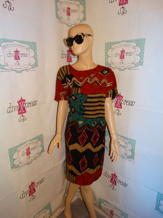Vintage Jones New York Black/Tan/Green Colorful Dress Size XL