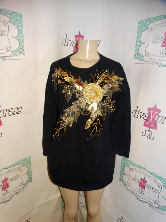 Vintage Ton Ton Black Gold Detail Top Size XL