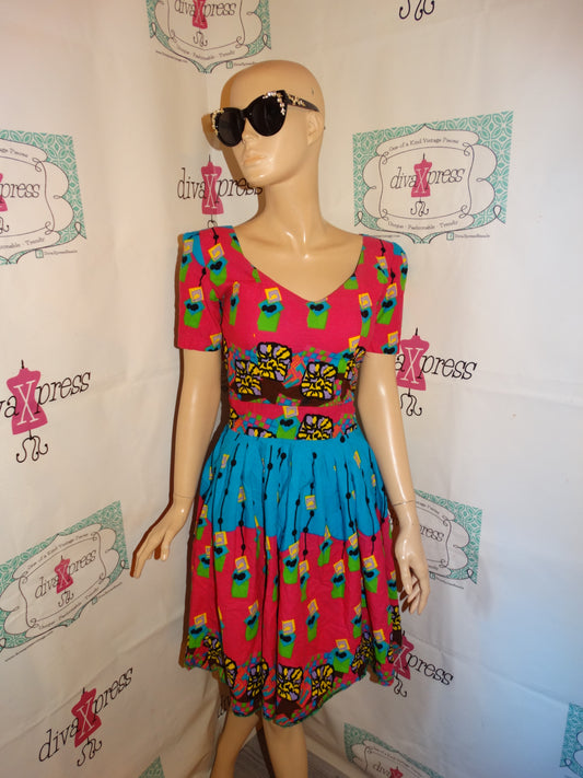 Vintage Pink Colorful Custom Made Dress Size S