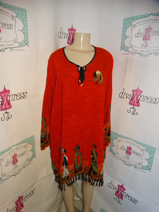 Vintage Shemarke Orange Top With Face Pin Size 2x