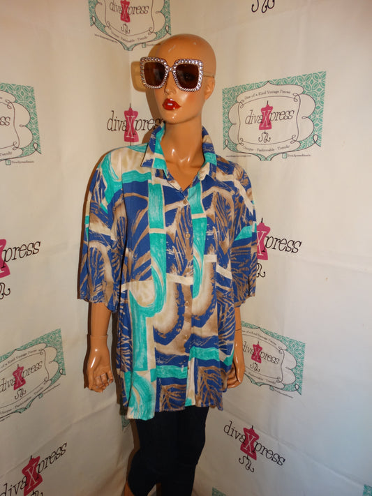 Vintage Plus Preferred Blue/Tan Blouse Size 3x
