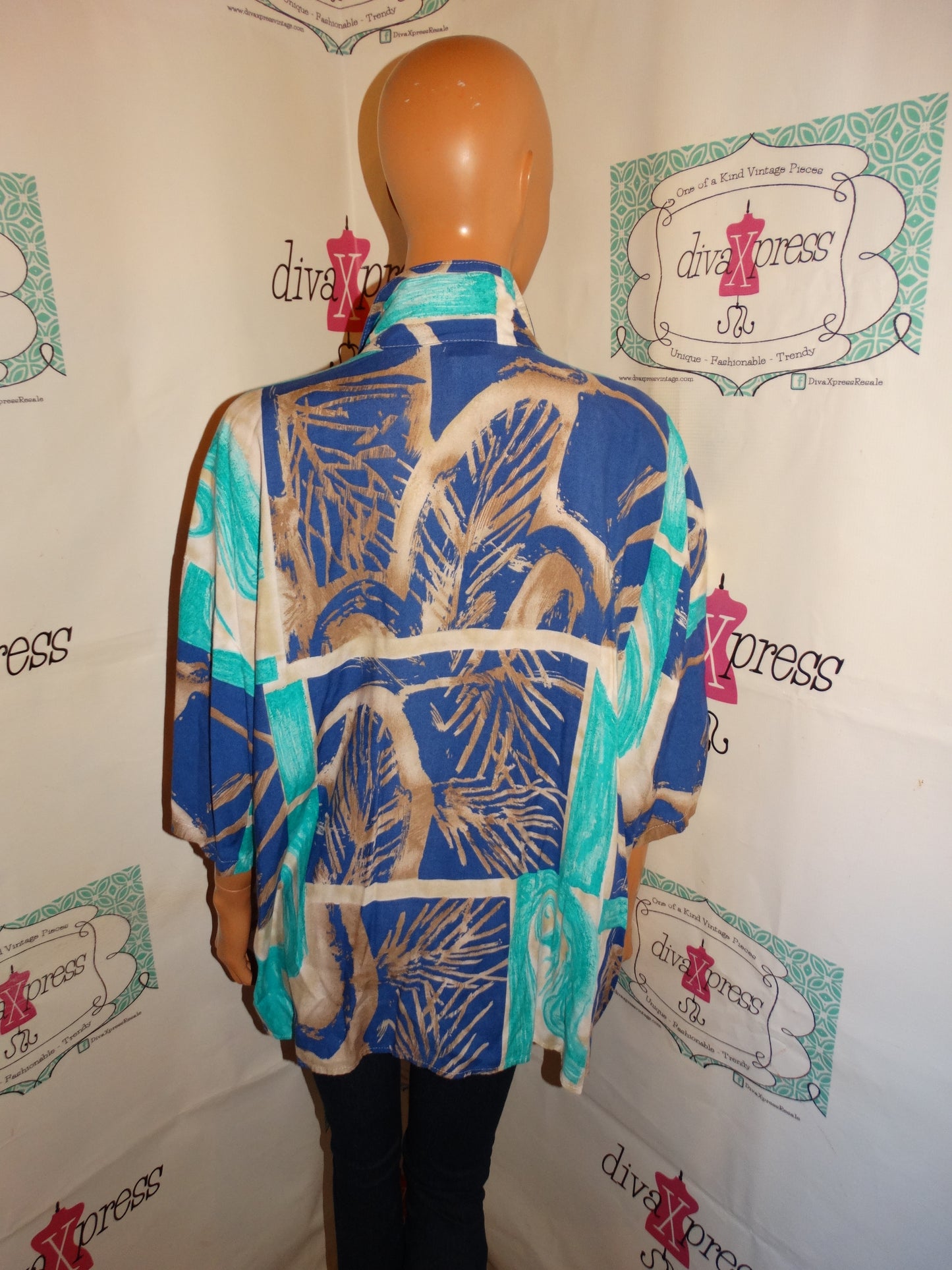 Vintage Plus Preferred Blue/Tan Blouse Size 3x